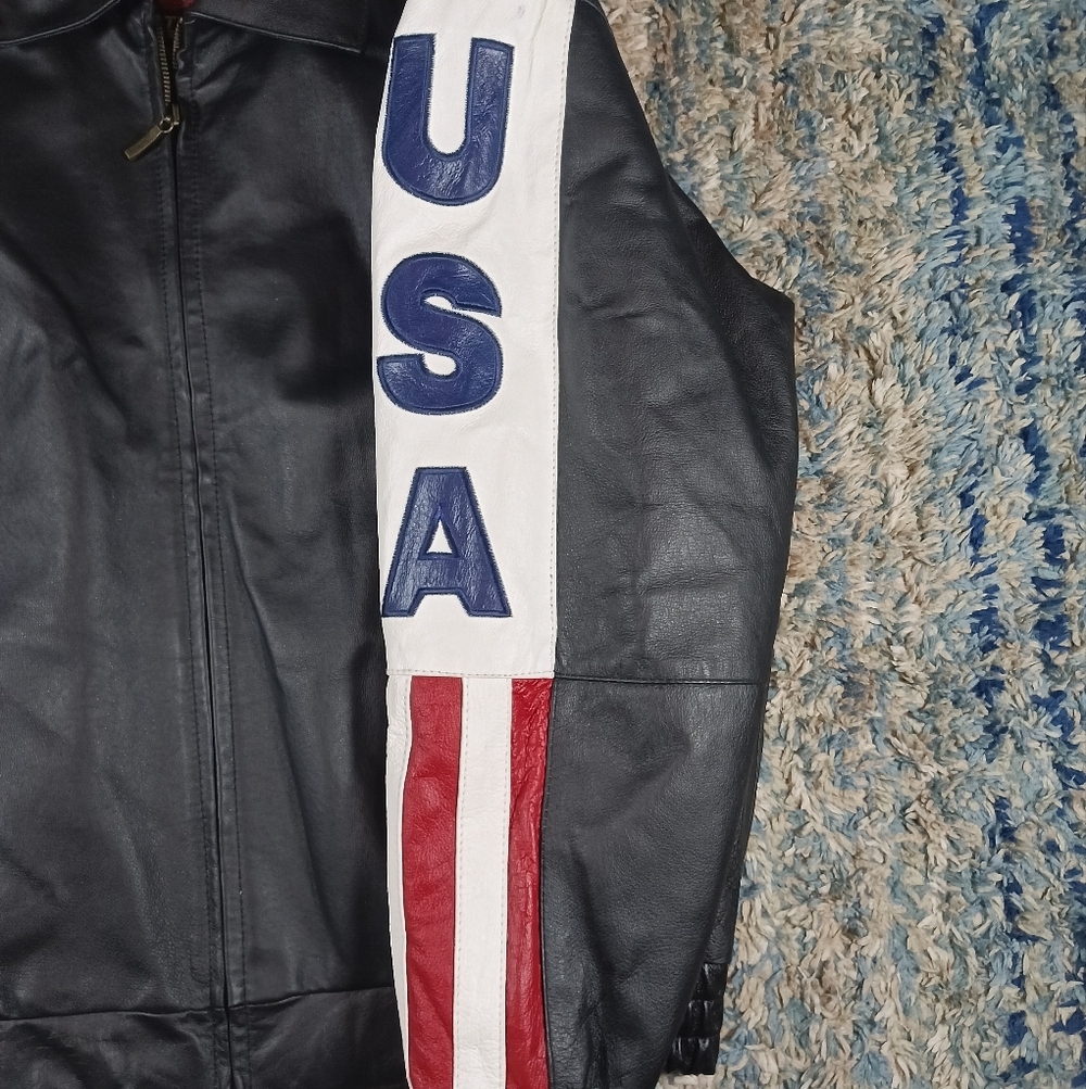 Vintage USA American Flag Leather Jacket - Picture 6 of 12